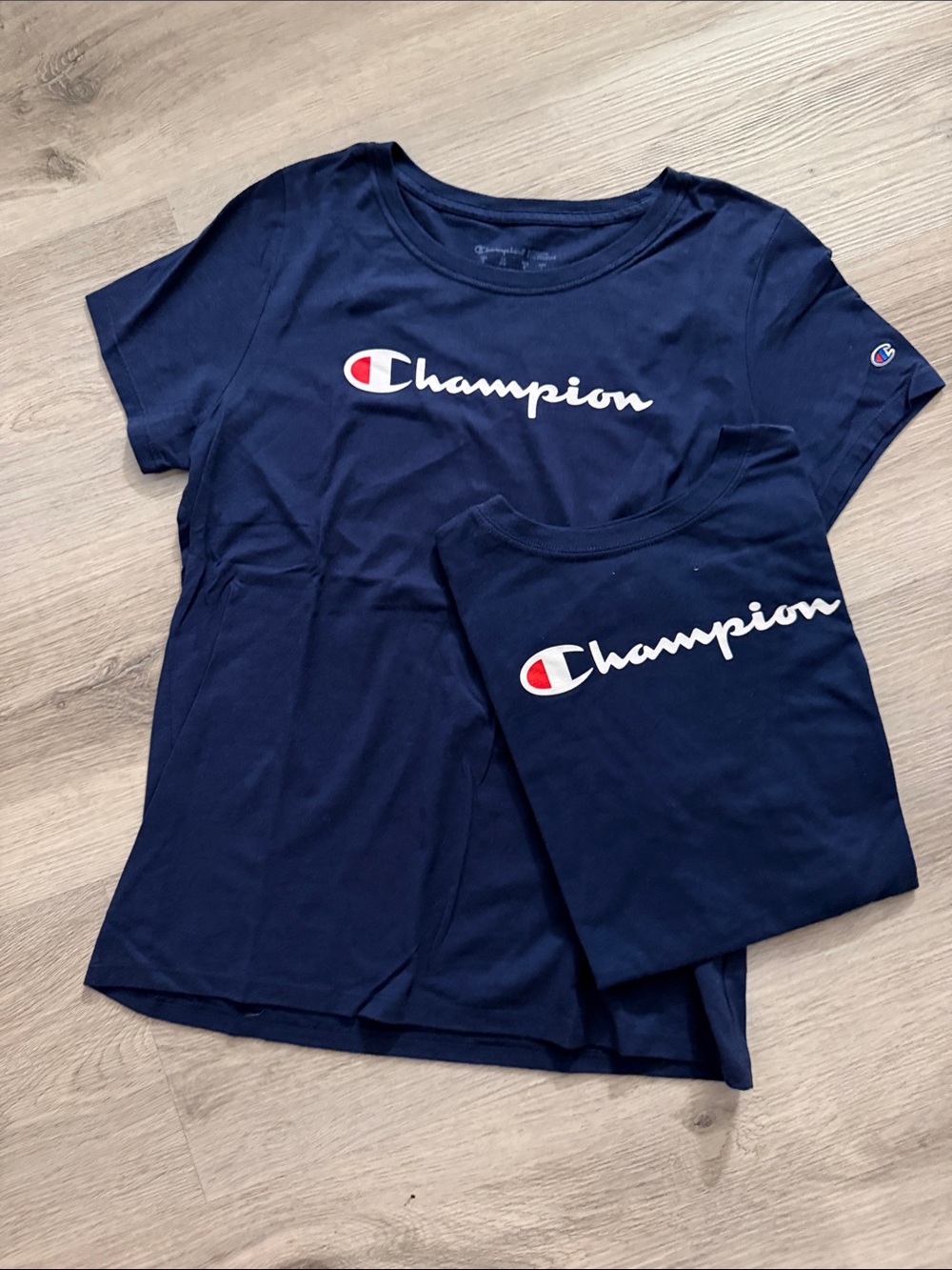 2 Champion Navy Short Sleeve Logo Tee